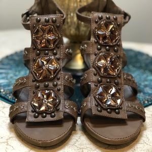 B. Makowsky jewel and studded sandals